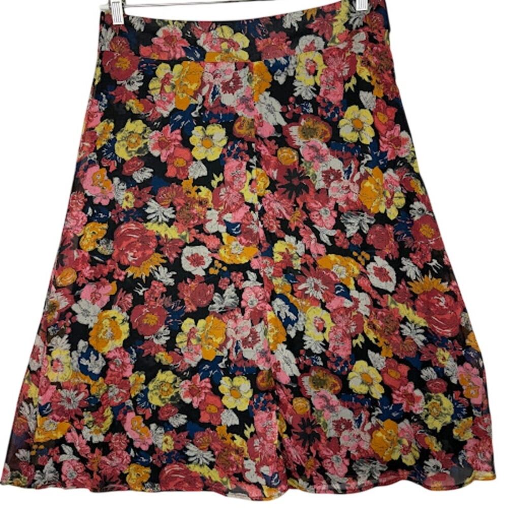 NWT Christopher & Banks Floral Midi Skirt Sz 12 Multicolor A-Line Lined Y2K Boho